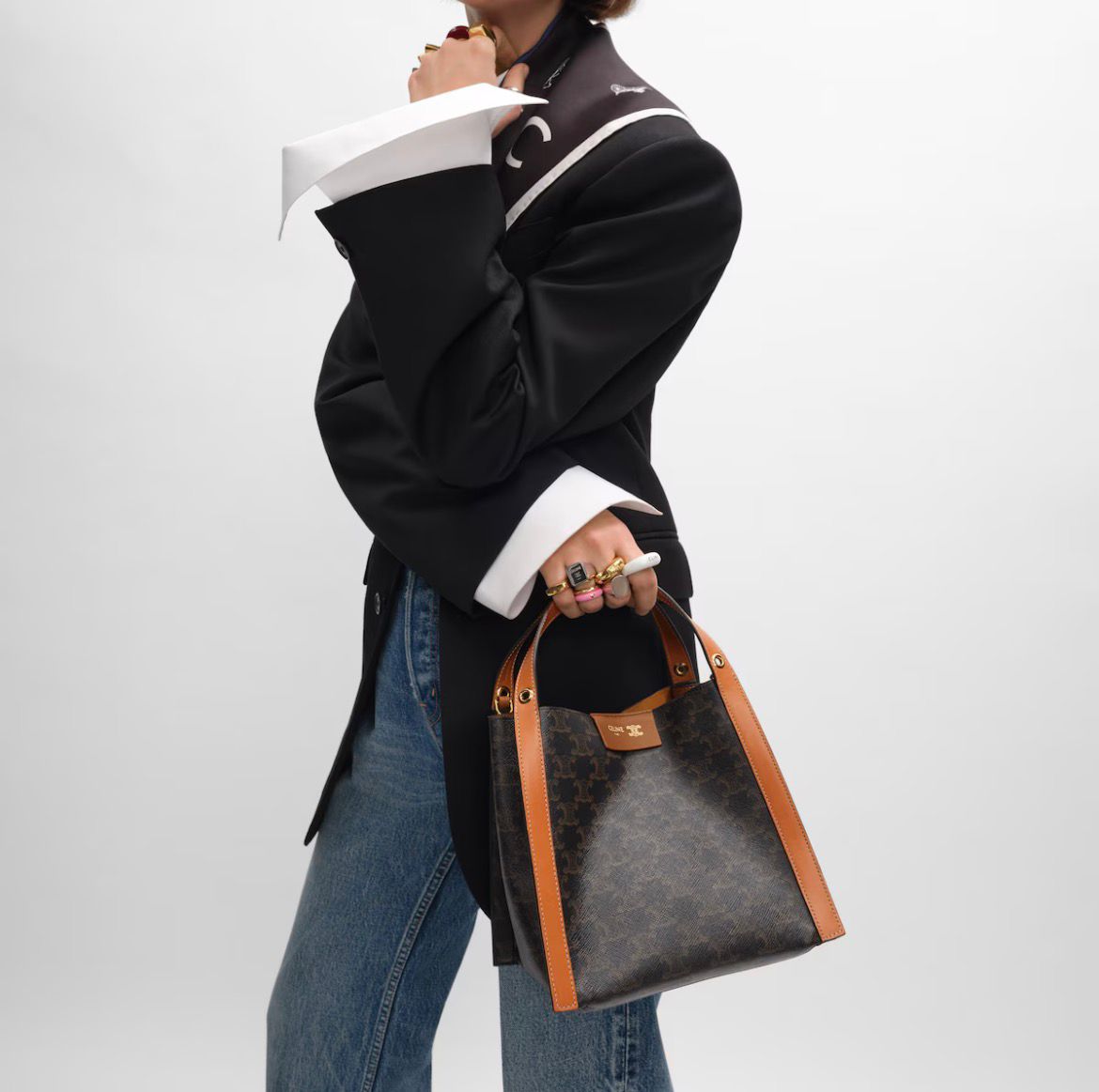 SMALL CUBE BAG IN Triomphe Canvas and NATURAL Calfskin